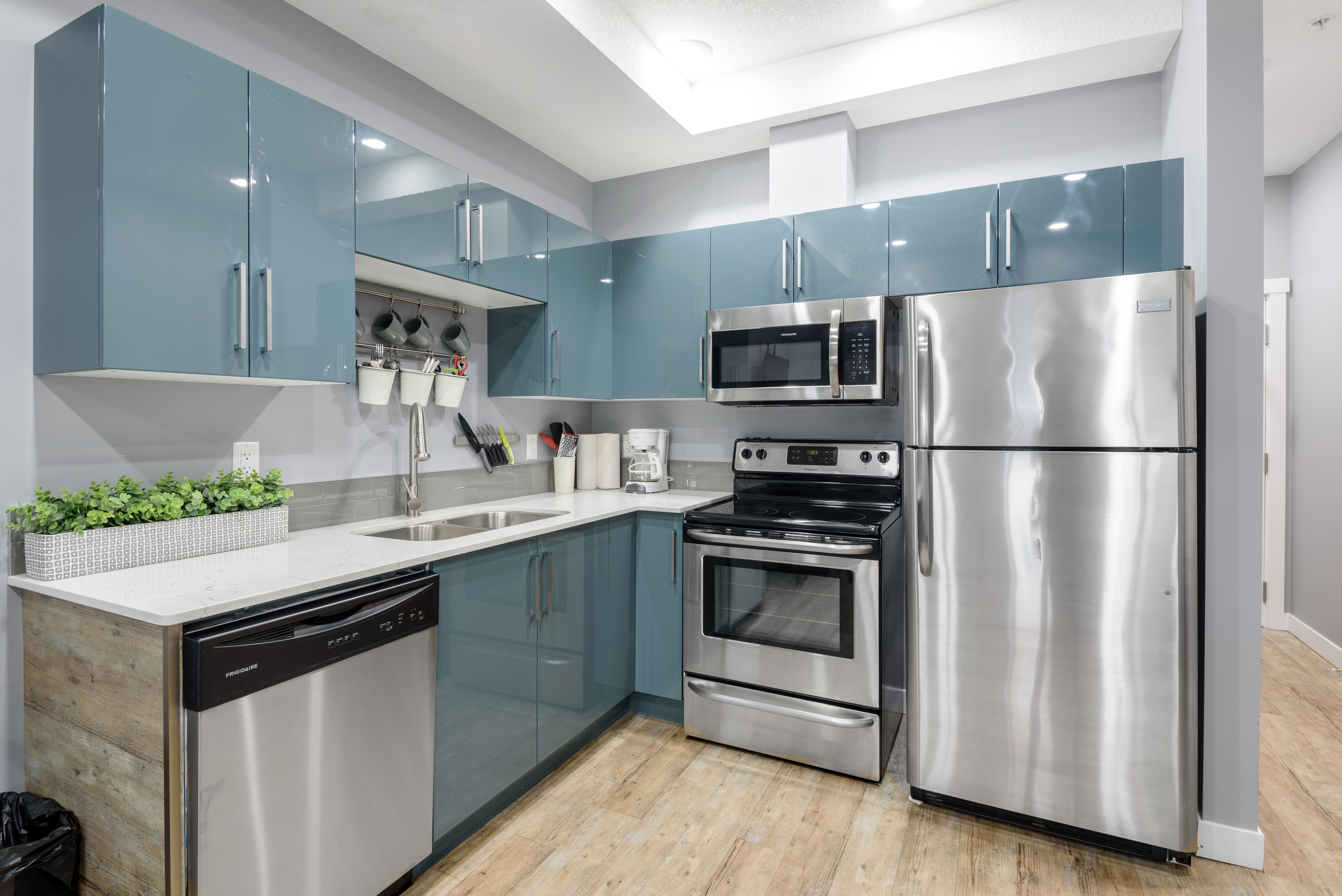 Modern kitchen with stainless steel appliances